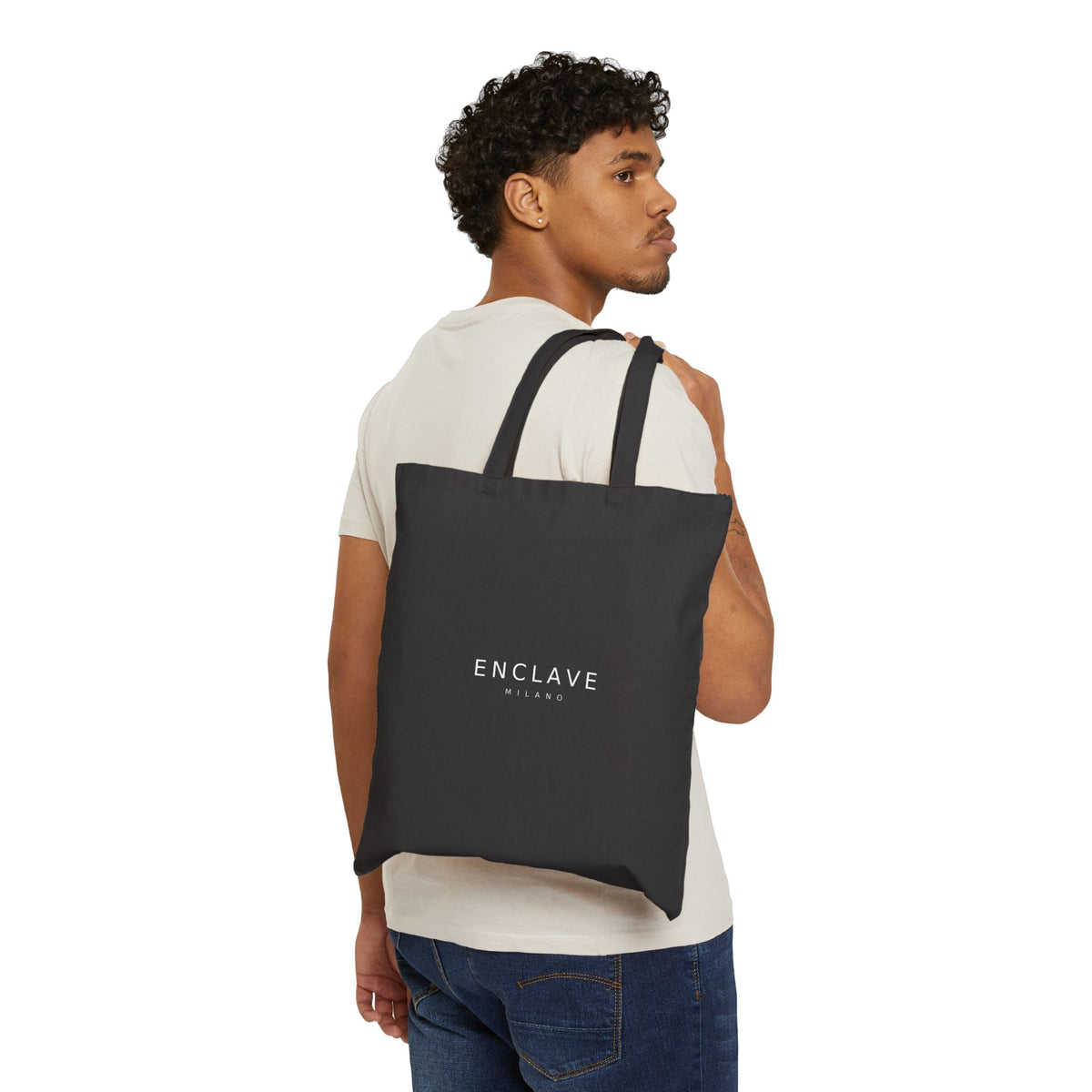 Enclave Milano Canvas Tote Bag — Minimalist Black Cotton Shopper