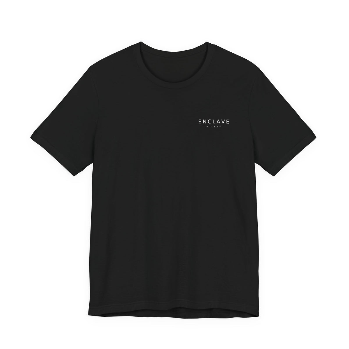 ENCLAVE MILANO — Minimalist Emblem T-Shirt | Quiet Luxury Left Chest Logo | Unisex Premium Tee - White & Black